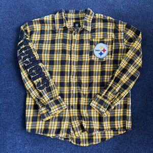 Pittsburgh Steelers Shirt Mens Medium Yellow NFL Football Team Apparel Flannel